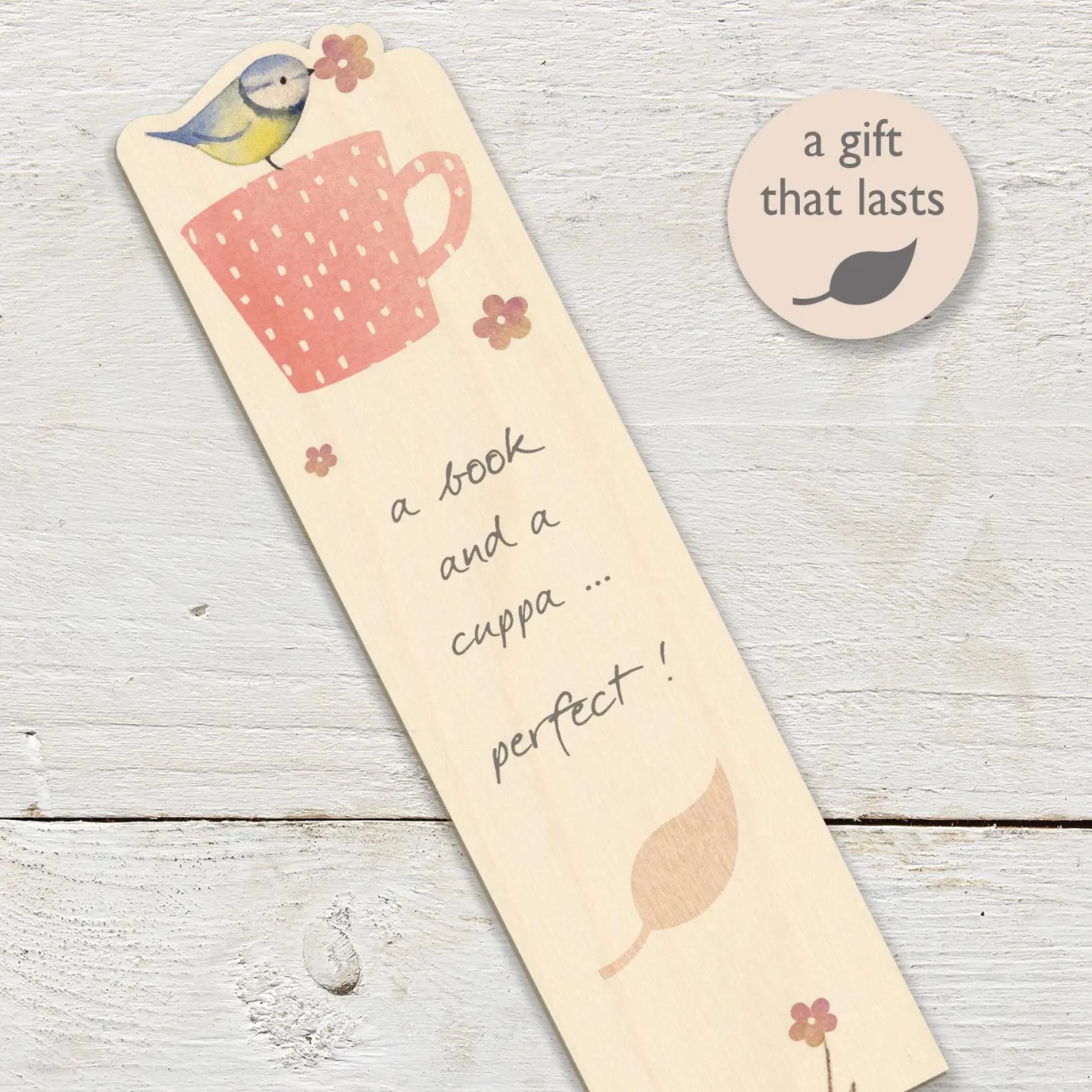 Book & Cuppa Wooden Book Mark