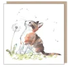 Cat with Dandelion Greetings Card