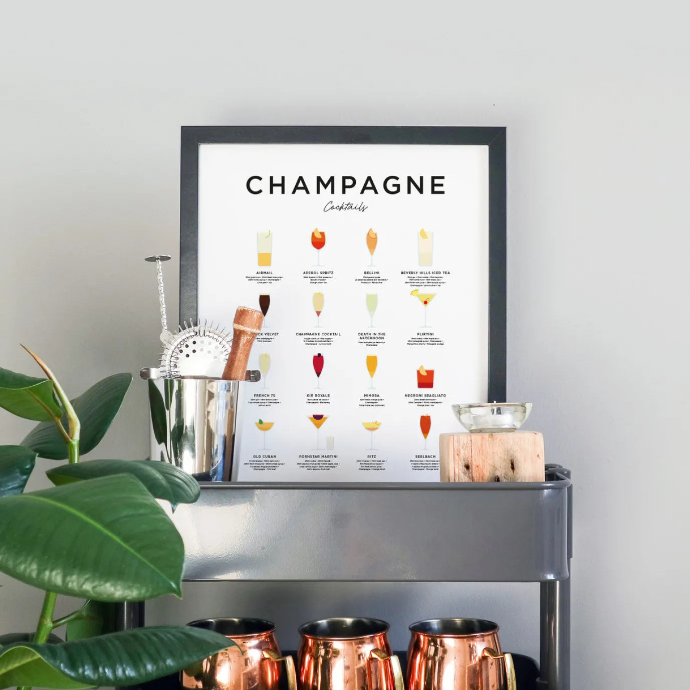 Champagne Cocktails Print - Framed