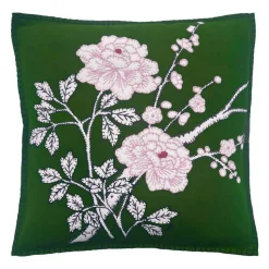 Deep Green Peony Wool Pillow