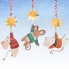 Hanging Mouse and Star Wooden Christmas Decorations