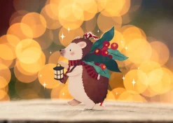 Hedgehog and Lantern Wooden Decoration