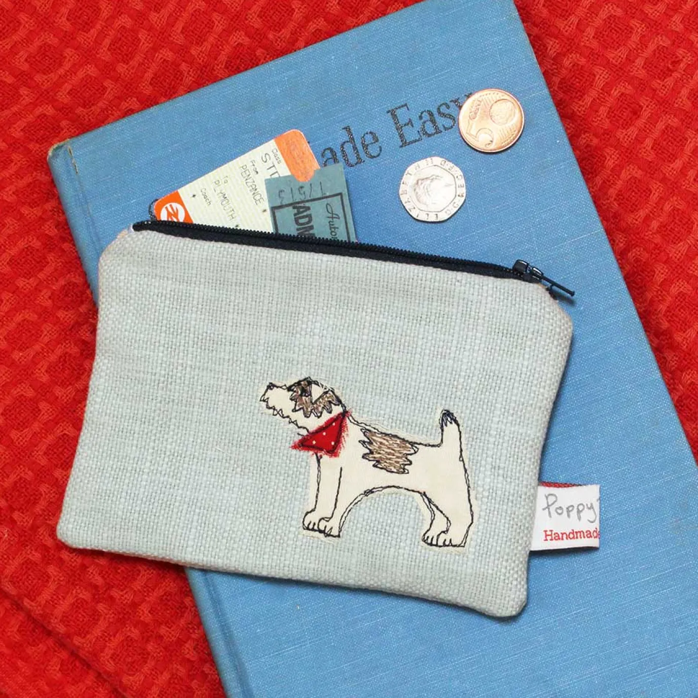 Jack Russell Embroidered Flat Coin Purse
