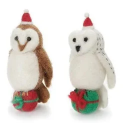 Owl with a Present Felt Decoration