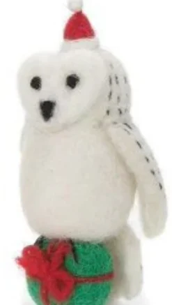 Owl with a Present Felt Decoration
