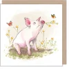 Pig With Flowers Greetings Card