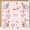 Rabbits Pink Picnic Birthday Card