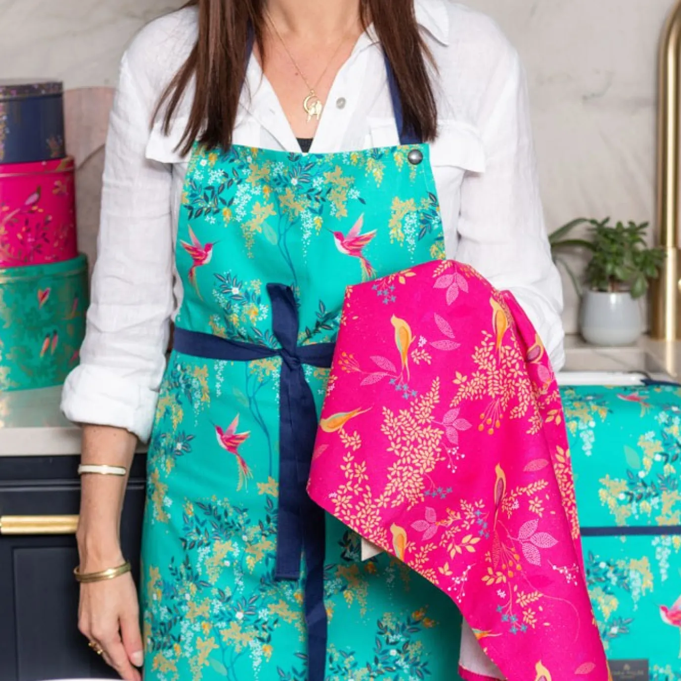 Sara Miller Chelsea Pink Tea Towel