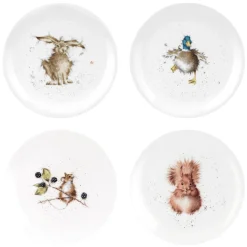 Set of Four 8 Inch Coupe Plates  (Hare, Duck, Mouse, Squirrel)
