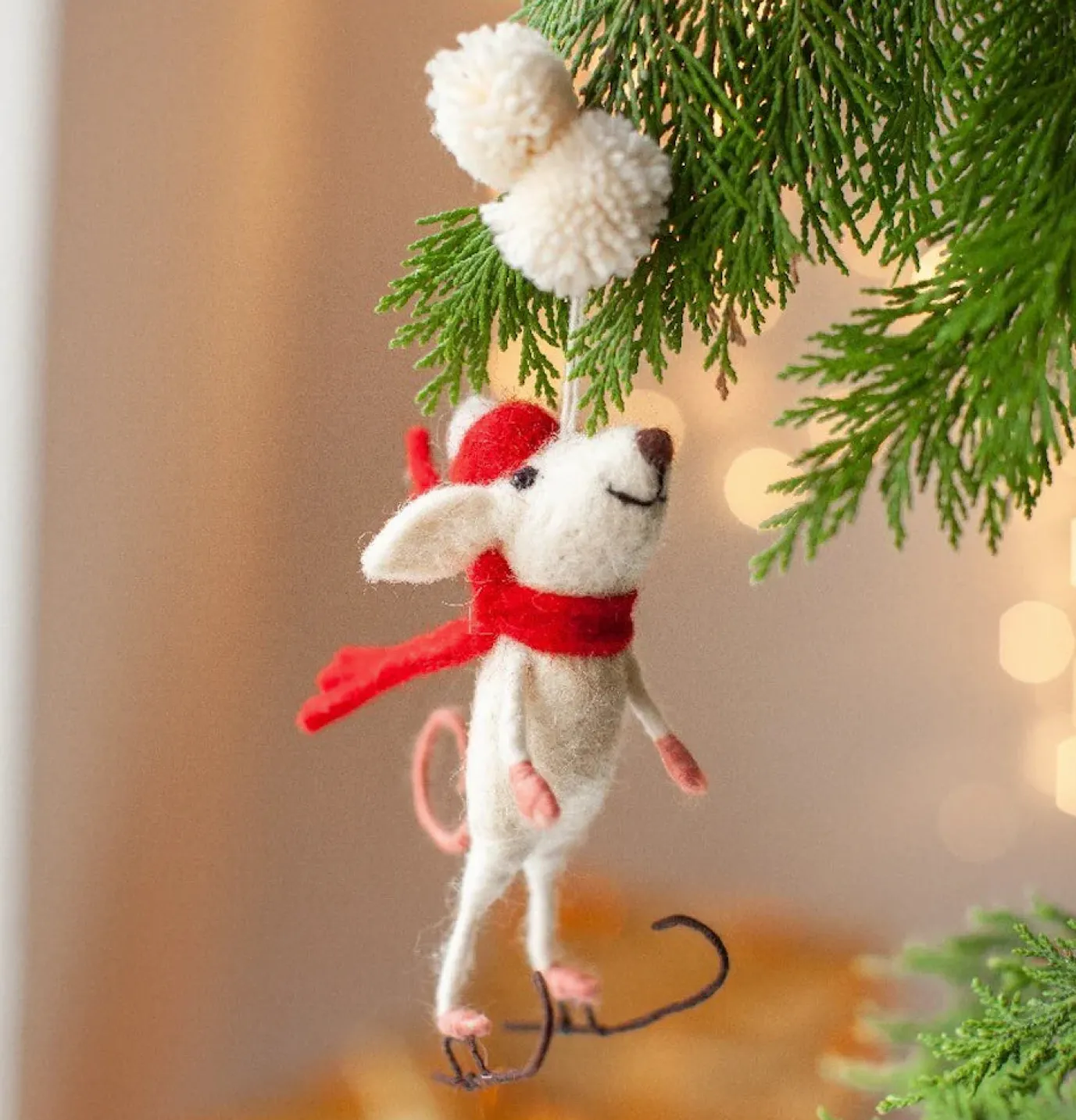 Skater Mouse Felt Christmas Decoration