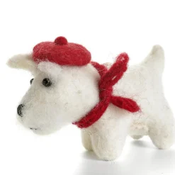 White Westie with Red Beret Felt Decoration