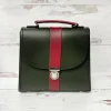 Zatchels Handmade Leather Kensington Handbag -Ivy Green with Oxblood Contrast